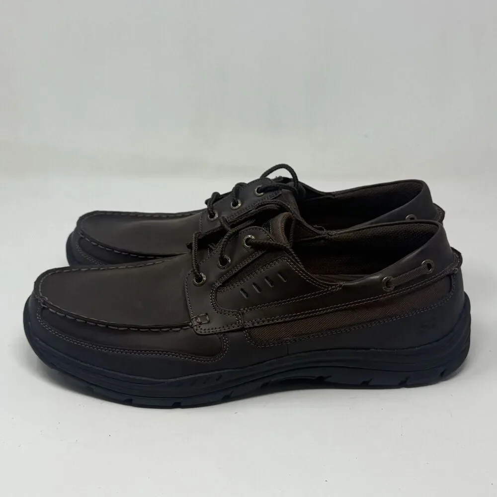 Skechers Expected Gembel Boat Shoes Mens 13 Brown Leather Mocs Casual Comfort